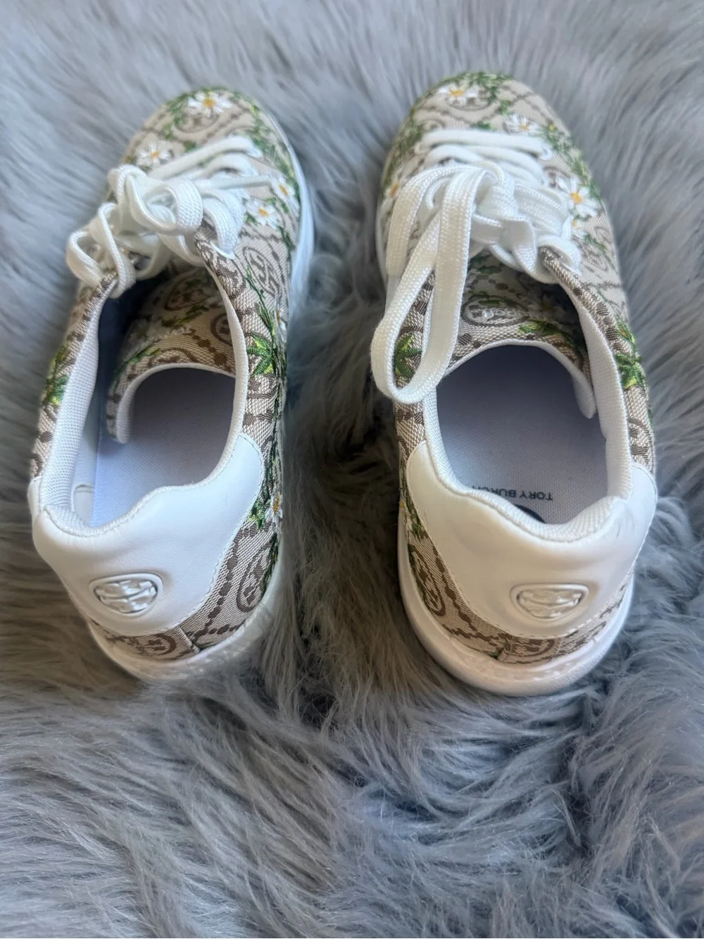 Tory Burch Tan Logo Floral Lace-Up Sneakers Howell Jacquard Print 10.5